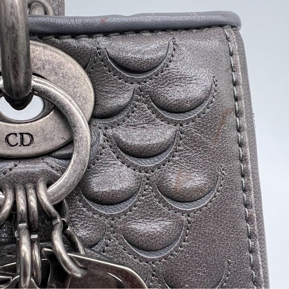 RARE Christian Dior Lambskin Fish Scale Detail Medium Lady Dior Top Handle Bag - Picture 9 of 16